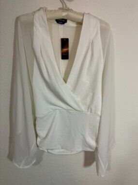 Bebe Y2K (2007) NWT White Surplice Long-Sleeve Blouse